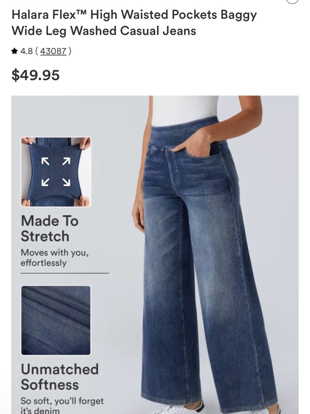NWT Halara High-Waisted Wide Leg Jeans - Blue